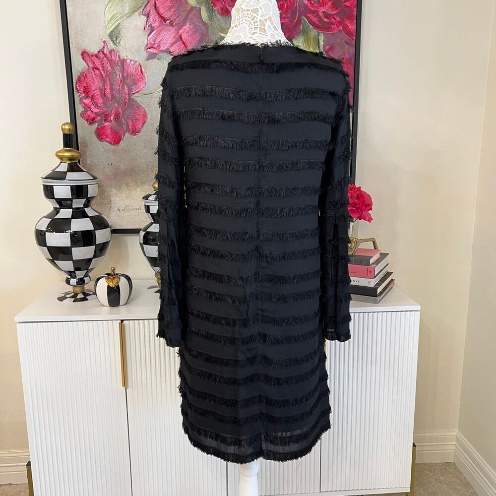 Donna Degnan Women's Fringe Detail Bell Sleeve Shift Dress Black Size 4 - Picture 4 of 7